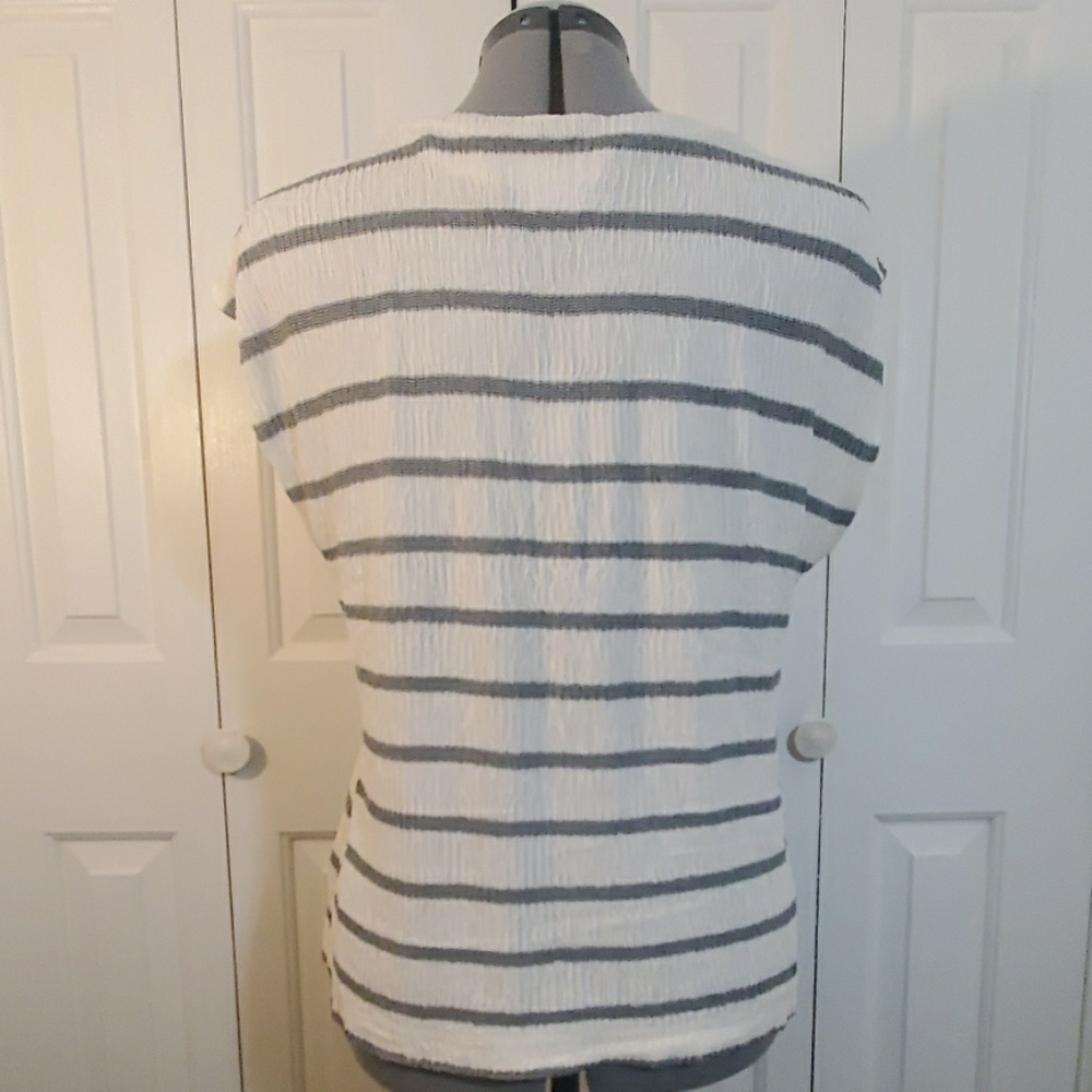 ARTHUR MAX Cream Striped Blouse Size L - Picture 5 of 8